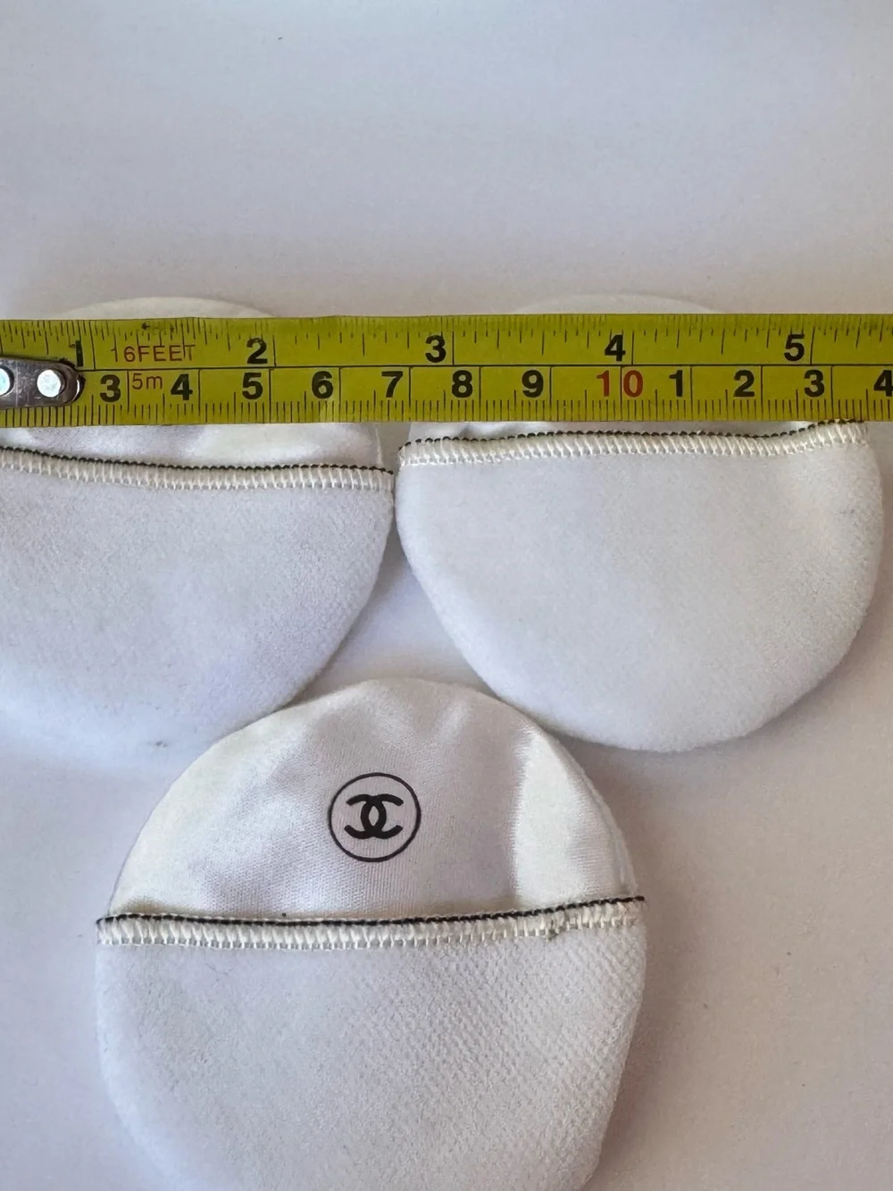CHANEL White Satin and Velvet Makeup Puffs - Set of 3